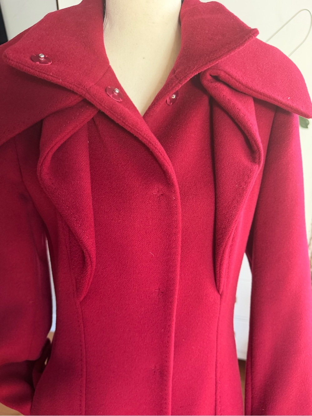 Bergdorf Goodman Women's Long Sleeve Sculpted Crimson Dress Coat - Picture 11 of 17